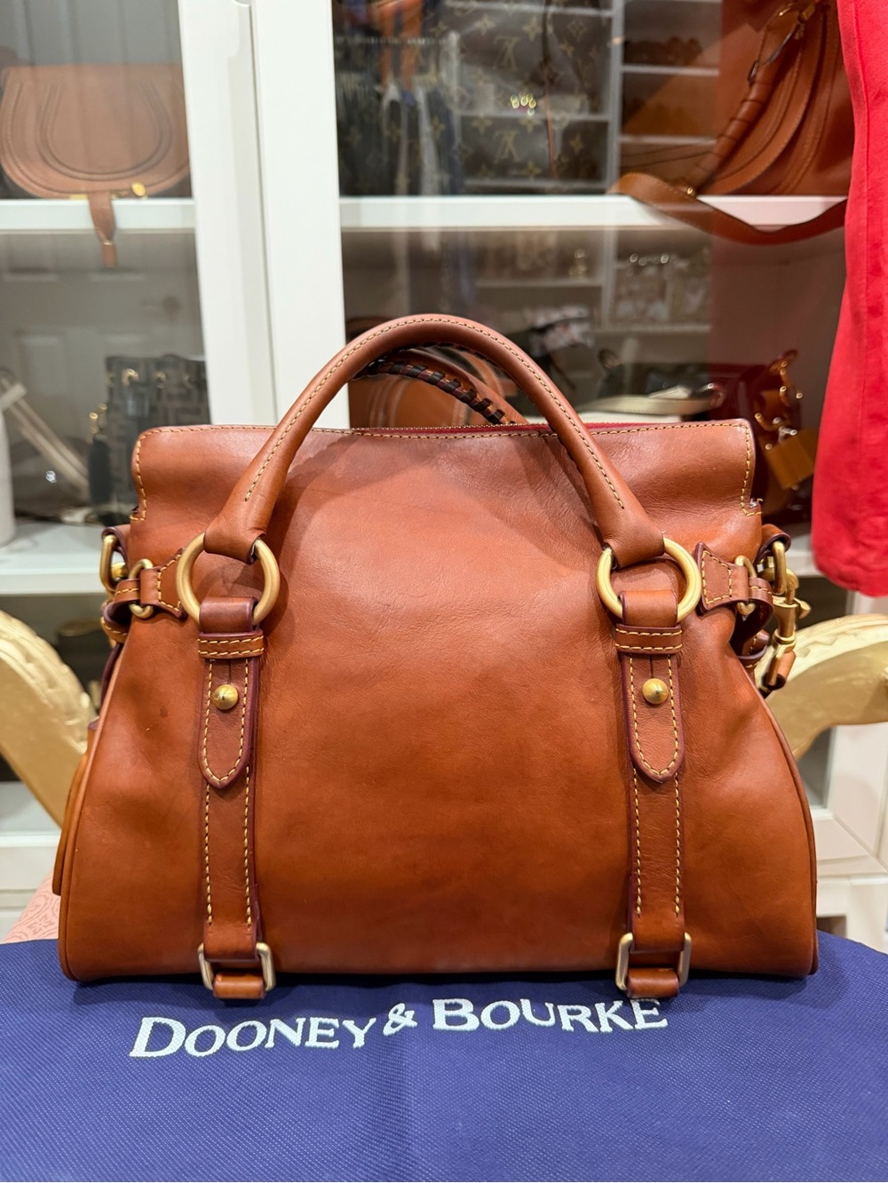 Dooney & Bourke Chestnut Brown Leather Satchel with Crossbody Strap - Picture 9 of 16